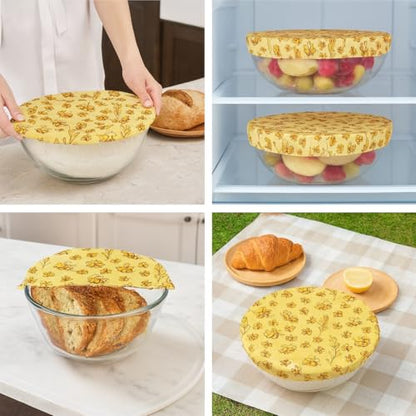 2 Pack 10 Inch Reusable Round Beeswax Bowl Covers for Sourdough Bread Proofing & Cold Fermentation, Prevents Dough Drying, Natural Elastic Cotton Lids for Banneton & Mixing Bowls