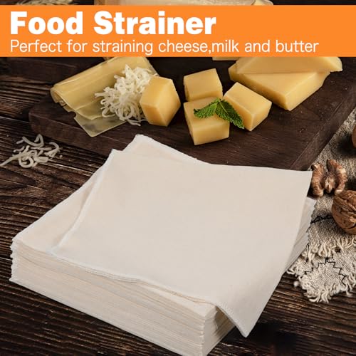 25 PCS Reusable Cheese Cloths, 20 x 20 Inches Hemmed Cloths for Straining Liquid, Unbleached Strainer for Cooking, Baking, Juicing, Cheese Making