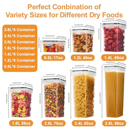 42 PCS Airtight Food Storage Containers with Lids, BPA Free Clear Plastic Kitchen and Pantry Organization and Storage Set for Flour, Sugar, Cereal, Pasta, Includes 42 Labels and Marker - size: 42pcs