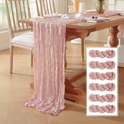 6 Pack Cheesecloth Table Runner, Fall Table Runner 120 Inch – Dusty Pink Cheesecloth Gauze – 10FT Cheese Cloth Runner for Wedding, Party, Baby Shower, Home Decorations - color: Dusty Pink, size: 10ft x 6pcs