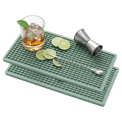 ZJWZLG Bar Mat 5.9"x11.8"(2Pcs) Non-Slip Rubber Bar Mat, Spill Proof & Flat Design,Easy to Clean Textured Surface forHome Bar,Coffee Station, Bartending - Protects Countertops & Glassware (Green). - color: Green-2pcs, size: 6" x 12"