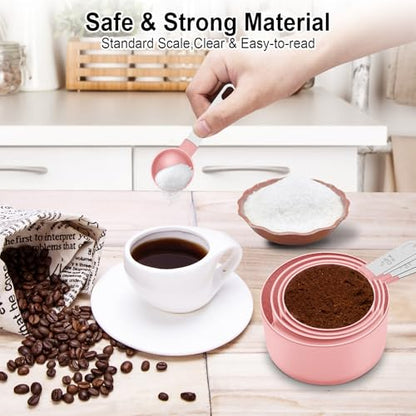 Measuring Cups and Spoons Set, 10 Pieces Nesting Measure Tools, Kitchen Essentials Gadgets with Stainless Steel Handle for Dry & Liquid Ingredient, Pink - color: Pink 10 Pcs