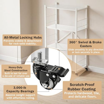 Folding Storage Shelves No Assembly, 4 Tier Foldable Storage Shelves with Wheels, Rolling Collapsible Rack for Pantry Laundry Room Kitchen, White - color: White/4-tier
