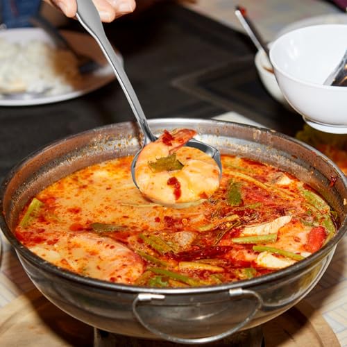 MAGICLULU Soup Ladle with Pouring Spout 12.00 Inch Long Handle Soup Spoon Deep Serving Spoon for Gravy Hot Pot Restaurant Kitchen Serving Utensil Hanging Hole