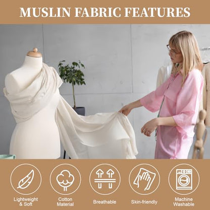 PEASUG 100% Cotton Muslin Fabric, 63 Inch X 2 Yards Unbleached Muslin Fabric by The Yard, Medium Weight Draping Fabrics Suitable for Sewing Embroidery, Garments, Crafts Material-Natural - color: Natural Unbleached, size: 2 Yards