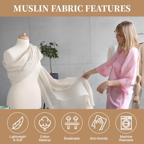 PEASUG 100% Cotton Muslin Fabric, 63 Inch X 5 Yards Unbleached Muslin Fabric By The Yard, Medium Weight Draping Fabrics Suitable for Sewing Embroidery, Garments, Crafts Material-Natural - color: Natural Unbleached, size: 5 Yards