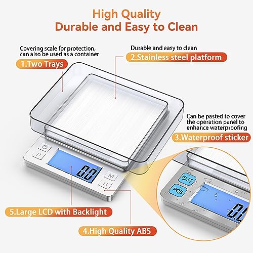 BOMATA Upgraded Small Food Scale, 0.1 g/0.001 oz High Precision, 3000 g/6.6 lb, with New Hold Function and Larger Display, USB Rechargeable, Digital Kitchen Scale for Small Item, Jewelry. Sliver - size: 0.1g/3kg Silver