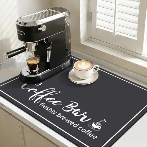 Findosom Dish Drying Mat, 18" x 24" Super Absorbent & Hide Stain Coffee Mat, Cuttable Drying Mat for Kitchen Counter, Coffee Bar Accessories, Under Dish Rack, Coffee Maker, Espresso Machine, Black - color: Black, size: 18" x 24"
