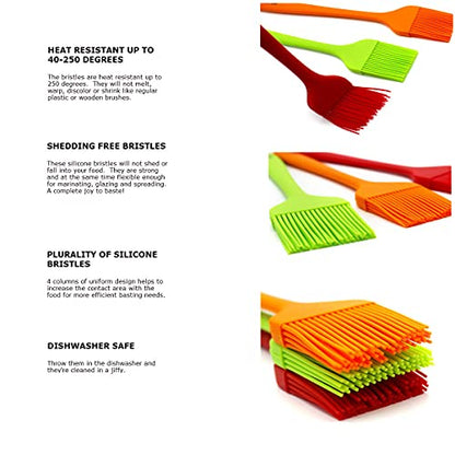10" Silicone Pastry Basting BIG SIZE Brushes Heat Resistant BPA Free for BBQ Grill Barbecue & Kitchen Baking Cooking Marinating Oil Brushes Soft Bristles Long Handle (3, 10 Inches) - size: 10 Inches