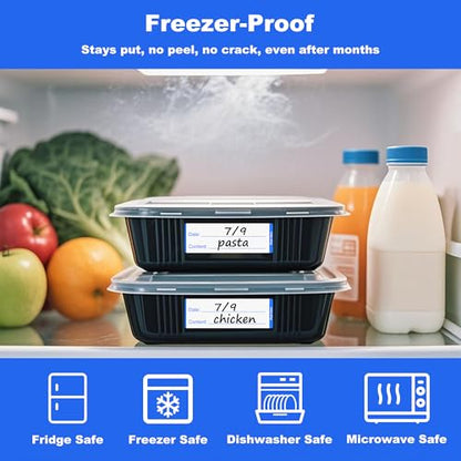 NATURALABEL 300 PCS Removable Freezer Labels with Dispenser - 1" x 3" Food Labels for Meal Prep Containers, Easy Peel-Off Design, No Residue (Blue) - color: Preprinted-blue