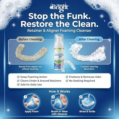 Aligner & Retainer Cleaner Foam Bright, Teeth Whitening Foam, Great for Invisalign, Candid, Byte, Night Guard, Mouth Guard, Dentures, Whitener, Toothpaste & Braces Cleaner, Peroxide Free 4-Pack - color: 4 Units