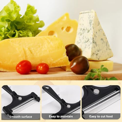 lasuroa Cheese Cutter, Stainless Steel Cheese Slicer with 4pcs Extra Wires Adjustable Handheld Butter Block Cutter (Black)