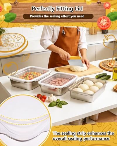 2 Pack Pizza Dough Proofing Box, 10L Stainless Steel Proofing Container with Clear Airtight Lid, Stackable Fermentation Storage for Dough Balls & Bread, Includes Cutter - color: Stainless Steel-10L