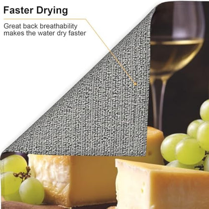 Wine Cheese Cake Grapes Print Dish Drying Mat for Kitchen Counter Ultra Absorbent Microfiber Dishes Drainer Mats Washable Drying Pads for Sinks 16 x 18 In - color: Wine Cheese Cake Grapes