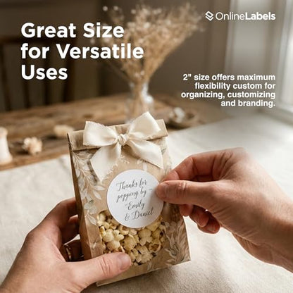 2" Round Labels - Permanent Adhesive, White Matte - Great for Candle and Jar Lids, Products, Favor Labels - Pack of 10,000 Circle Stickers, 500 Sheets - Inkjet/Laser Printers, OL5375WX, OnlineLabels - size: 500 Sheet Pack