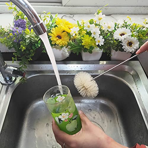 NewFerU Stainless Steel Soda Bottle Cleaning Brush in Natural Boar Bristle Wool Tip, Long Handle, Flexible Bendable Thick Wire Cleaner for Narrow Neck Water Baby Bottles Straw Pipe Tube Flask (Round) - color: Round