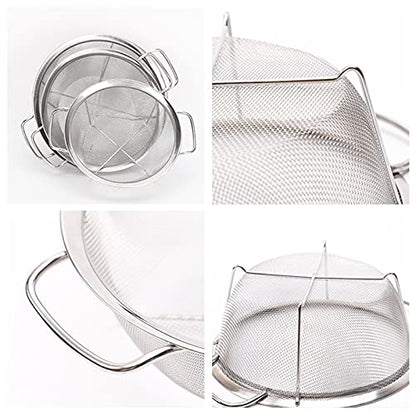 AJIODA Stainless Steel Mesh Colander Strainer Basket, 3 Quart Fine Mesh Net Colander with Heavy Duty Handles & Wide Rim & Resting Feet for Strain, Drain, Rinse, Fry, Steam or Cook Vegetables & Pasta - size: 3 Quart