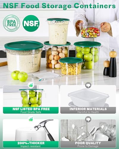 6QT NSF Round Food Storage Containers with Lids: 4 PCS [Total Food Grade][Hot&Cold Resistant] Dough Proofing Container for Pizza, Bread with Measuring Spoons Included(BPA FREE) (GREEN) - color: K4-6QT-4PCS-ROUND-GREEN