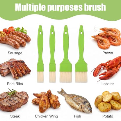 4pcs Pastry Brush Set, 1/1/2/2 inch Natural Bristle Basting Pastry Paint Brush with Hang Hole Design Premium BBQ Heat Resistant Brushes for Cooking Baking Brushes Oil Grilling Marinade