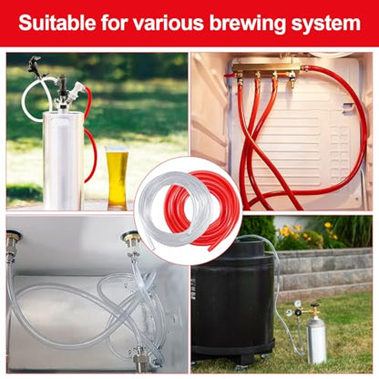 FERRODAY 15 FT 3/16 Beer Line Tubing & 5/16 CO2 Hose Kegerator Parts Kit, Beer Brewing Equipment Kegerator Accessories Lines Replacement Kit with 8 Hose Clamps - size: 15FT-Beer Gas Line