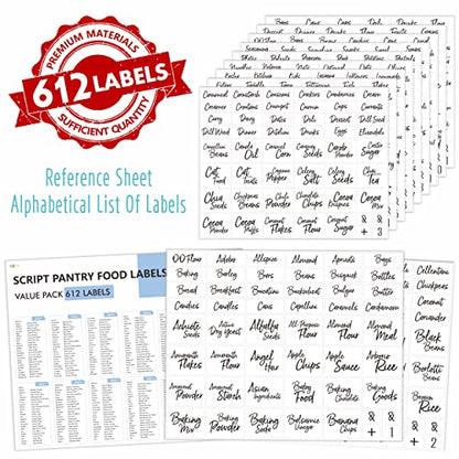 Hebayy 612 Script Pantry Food Labels, Water & Oil Resistant Pantry Label Stickers Food Jar Label for Organization and Storage - style: Style 1