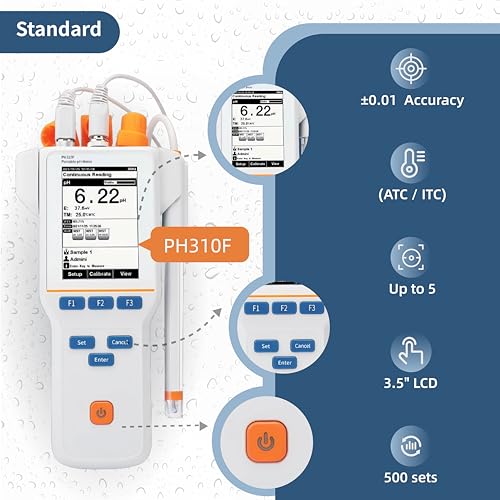 PH310F Digital pH Tester for Water Testing Portable pH Meter ±0.01pH Accuracy IP65 Waterproof USB GLP 500 Sets for Pool Aquarium Lab Drinking Water - style: High-Precision Field Model