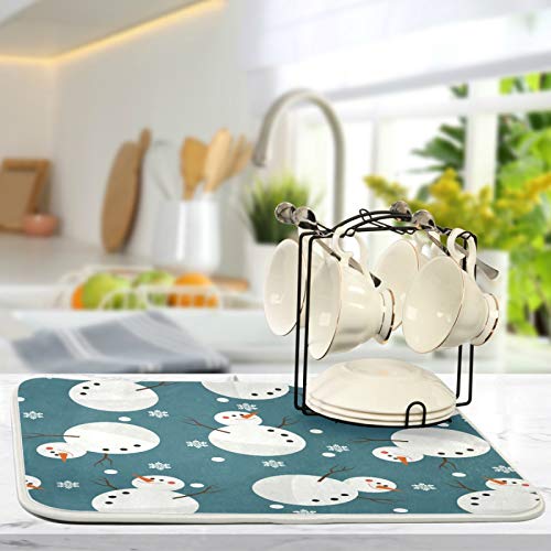 Super Absorbent Dish Drying Mat, Microfiber 23 Fast-Drying Dish Mat, 24" x 18", Kitchen Dish Drying Pad, Snowman Snowflake Cute Christmas Holidays… - color: Snowman Snowflake Cute Christmas Holidays, size: 18" x 24"