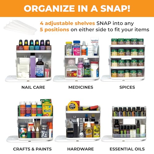 Cabinet Caddy SNAP! Spice Rack Organizer for Cabinet - Slide & Rotate Seasoning Organizer - 4 Snap-In Adjustable Shelves for 5 Tier of Storage - Magnetic Modular Design - 8.9”H x 6.1”W x 10.8”D