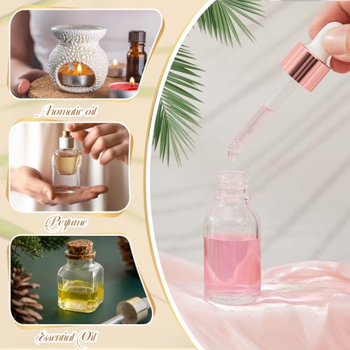 Didaey 100 Pcs 1/2/3/5/10/15 ml Mini Glass Oil Dropper Bottle Bulk, Clear Essential Small Empty Bottles Sample Containers Perfume Liquid Vials with Cap for Traveling (15 ml,Rose Gold) - color: Rose Gold, size: 15 ml