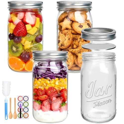 32oz Canning Jars, Wide Mouth Mason Jars with Lids and Bands Excellent Choice for Canning,Fermenting,Pickling,Spice Jars,Canned Goods,DIY Projects,Wedding Favors,Microwave/Freeze/Dishwasher Safe,4Pack
