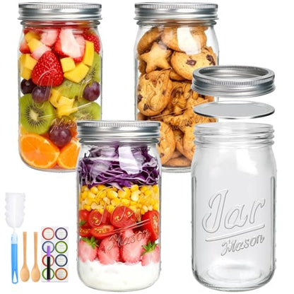 32oz Canning Jars, Wide Mouth Mason Jars with Lids and Bands Excellent Choice for Canning,Fermenting,Pickling,Spice Jars,Canned Goods,DIY Projects,Wedding Favors,Microwave/Freeze/Dishwasher Safe,4Pack