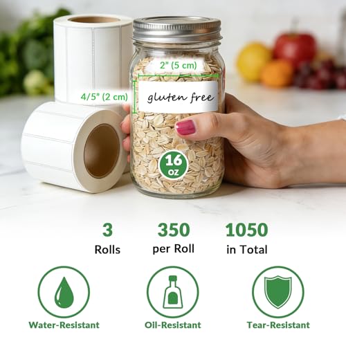 NATURALABEL 1050 PCS Blank Removable Freezer Labels - Food Labels with Perforated Lines, for Meal Prep Containers (4/5" x 2", 3 Rolls, 350 Count/Roll)