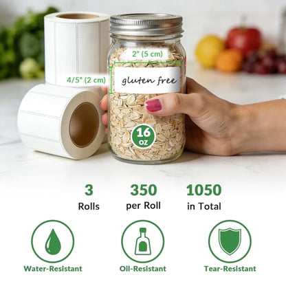 NATURALABEL 1050 PCS Blank Removable Freezer Labels - Food Labels with Perforated Lines, for Meal Prep Containers (4/5" x 2", 3 Rolls, 350 Count/Roll)