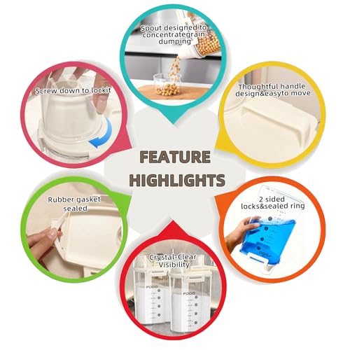 4-Pc Airtight Cereal Storage Containers Set(1.8L×2 & 2.5L×2), Cereal Containers Storage with Pour Spout & Measuring Cup, BPA-Free Plastic Canisters for Rice, Flour, Pet Food Kitchen Pantry