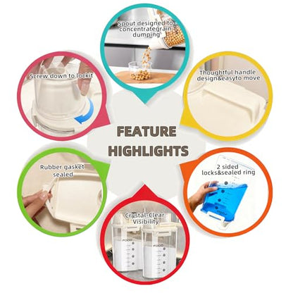 4-Pc Airtight Cereal Storage Containers Set(1.8L×2 & 2.5L×2), Cereal Containers Storage with Pour Spout & Measuring Cup, BPA-Free Plastic Canisters for Rice, Flour, Pet Food Kitchen Pantry
