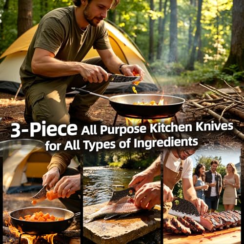 3PCS Butcher Knife Set, Hand Forged Serbian Chef Knives & Meat Cleaver & Viking Knives, Meat Cutting Kitchen Knife Set for Home, Outdoor Cooking, Camping BBQ - color: 3PCS Butcher Knife Set