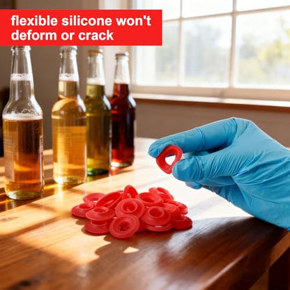FERRODAY 70PCS Silicone Gasket for EZ Cap Red Washers High Pressure Leak-proof Swing Flip Top Bottle Cap Gasket Home Brew Beer Soda Bottle Seal Swing Top Bottle Gasket -70 Bottle Gaskets