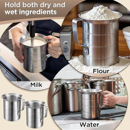 2 Pcs 2 Quart Aluminum Measure Cup Silver Metal Measuring Pitcher with Easy to Read Graduated Marking Handle Pouring Spout Kitchen Baking Tool for Liquid Flour Rice Sauce Measuring - size: 2 Quart
