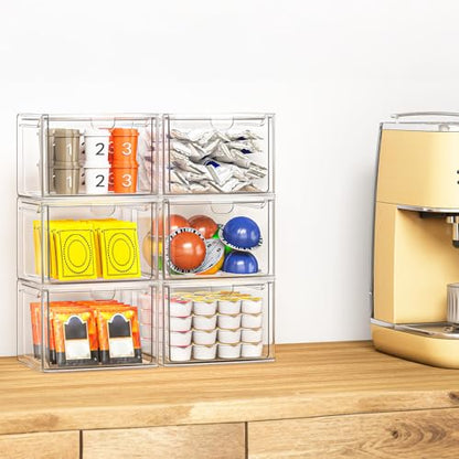 caktraie 6 Pack Small Clear Stackable Acrylic Storage Boxes for Art Tool & Sketch, Stroage Drawers, Makeup Organizer, Plastic Storage Bins For Vanity, Kitchen Cabinets, Pantry, Home Organization - style: 6 Small