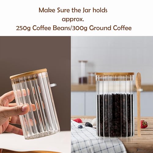 Steviieden 24 FL OZ Airtight Glass Jar with Bamboo Spoons Lids Overnight Oats Container Decorative Coffee Bar Food Storage Jar Cereal Nuts Salts Coffee Tea Flour Sugar Container Spice Jar