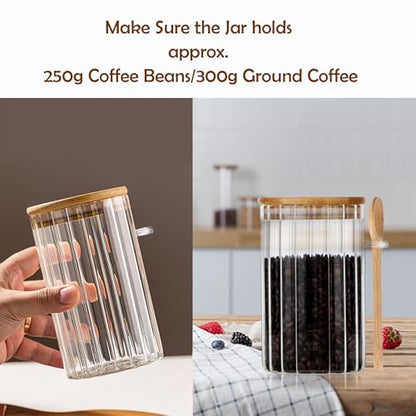Steviieden 24 FL OZ Airtight Glass Jar with Bamboo Spoons Lids Overnight Oats Container Decorative Coffee Bar Food Storage Jar Cereal Nuts Salts Coffee Tea Flour Sugar Container Spice Jar
