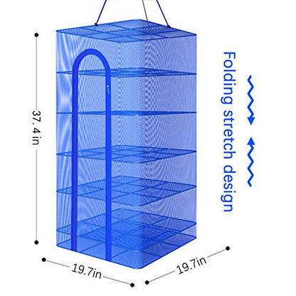 Hwayslon Hanging Drying Net Foldable Drying Rack Net Dryer 19.7"x19.7"x37.4" 6 Layer Folding Fish Mesh Collapsible Dry Net with Zippers for Fish Vegetables Drying Seeds Fruit Herb