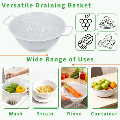 Colander Set with White Coating, Stainless Steel Micro-Perforated Colanders Strainers for Draining Rinsing Washing, Ideal for Vegetables Fruits, Heavy Duty & Dishwasher Safe - color: White