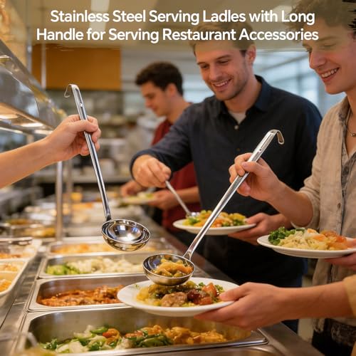 6Pcs 4 Oz Soup Ladle,Stainless Steel Ladle with long Handle,Metal Kitchen Soup Spoon Cooking Utensil for Serving, Stirring, Portioning Kitchen Restaurant Accessories.