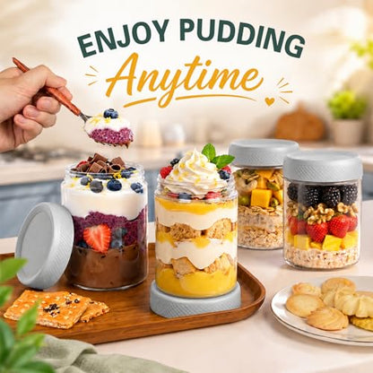 6 Pack Mason jars, 16 oz Overnight oats Containers with Lids, Parfait Cups with Lids for Yogurt, Oatmeal, Glass Jar with Lid for Storage, Food, Pudding, Sugar, Salad, Snack, Kitchen, Jam(Gray) - color: Grey