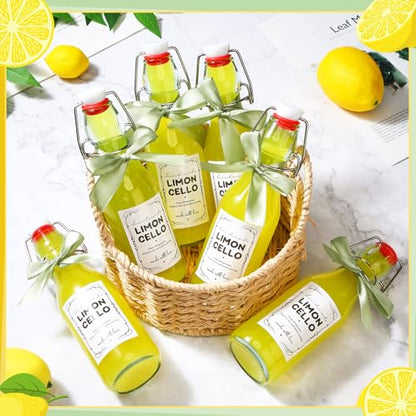 Teenyyou 8 Set 8.5 oz Limoncello Bottle Swing Top Glass Bottles for Limoncello Homemade Flip Top Brewing Bottles Airtight Cap Lids with Stickers and Ribbon for Home Wedding Baby Shower Party Favors