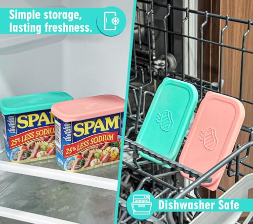 Silicone Can Lids for SPAM Canned Meat 12 oz, LFGB Platinum Silicone Can Covers for Food Storage, Freezer Dishwasher Safe, Set of 2 - color: pink green