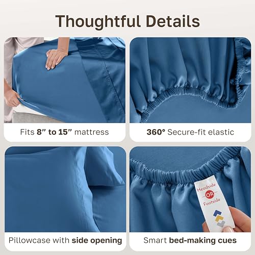 California Design Den Twin Sheet Set - Luxury 600 Thread Count Sateen, Natural 100% Cotton Sheets, Fully Elasticized Deep Pockets, Crisp, Cool and Durable Bedding - Parisian Blue - color: 15 - Parisian Blue, size: Twin