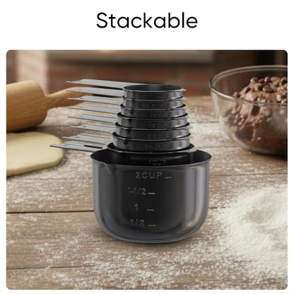 Color Up Measuring Cup Set, 8 Piece – Includes 2 Cup, Black Finish, Stainless Steel, Accurate for Wet & Dry Ingredients, Embossed Markings, Easy-Pour Spouts, Dishwasher-Safe, Kitchen Essential - color: Black