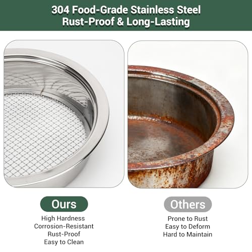 5-Piece Stainless Steel Soil Sifter Set with 1/3/6/9/12mm Mesh Screens - Heavy Duty Garden Sifter for Composting, Potting Mix & Seed Starting - Rust-Proof Soil Sieve & Sifting Pan